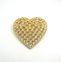 Vintage Gold Tone Heart Brooch, Rhinestone Crystal Diamante Jewelry