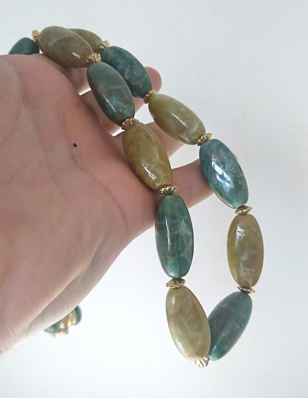 Vintage Marbled Lucite Beaded Necklace, Retro Costume Jewelry