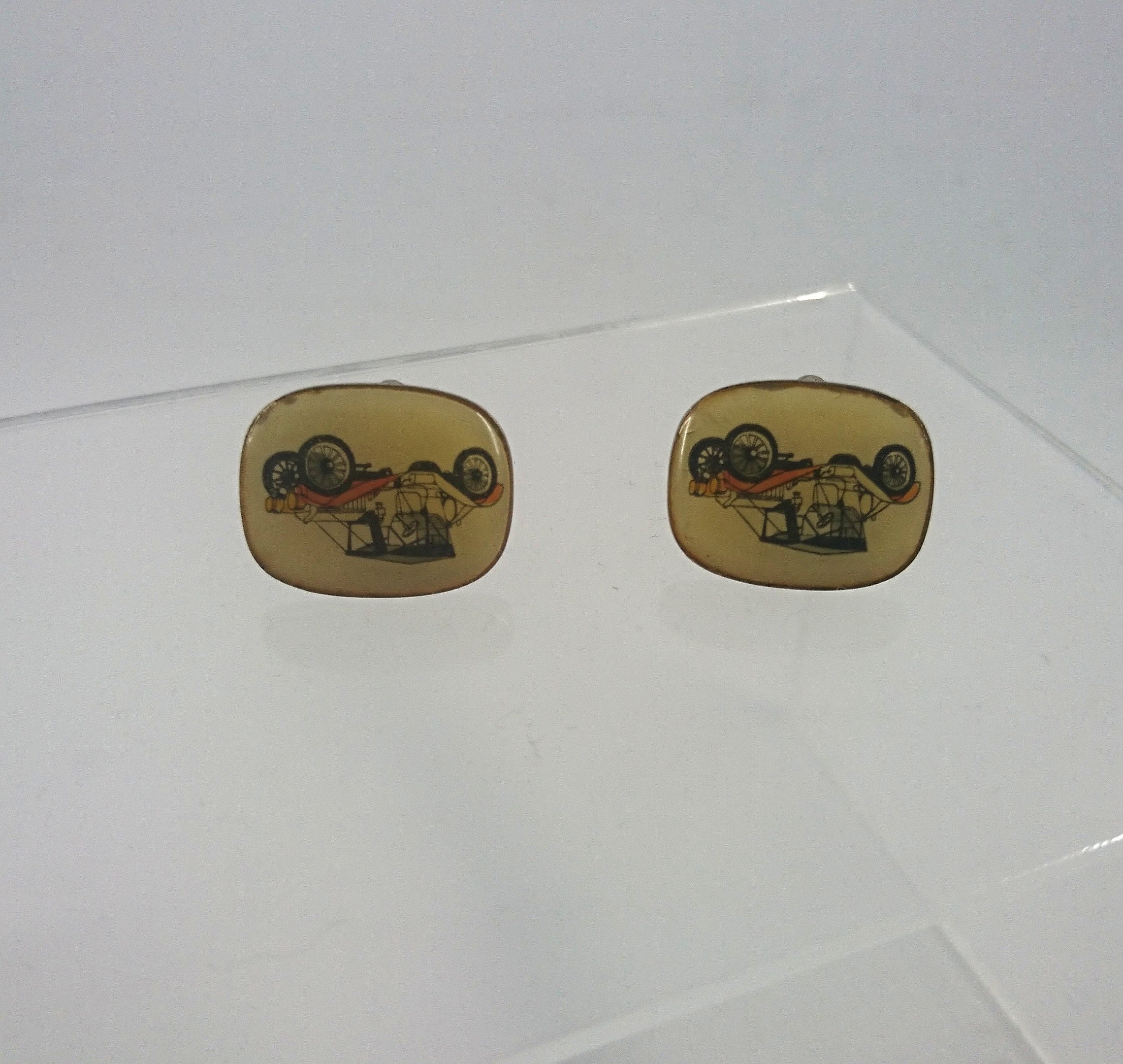 Vintage 1950s Car Cufflinks, Novelty Costume Jewelry