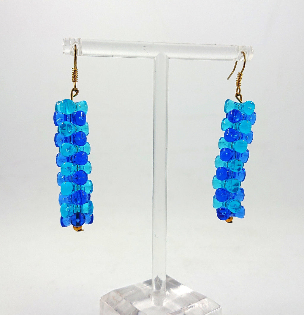 1980s Blue Lucite Dangle Drop Earrings, Vintage Costume Jewelry