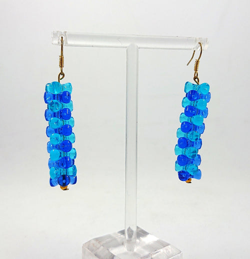 1980s Blue Lucite Dangle Drop Earrings, Vintage Costume Jewelry