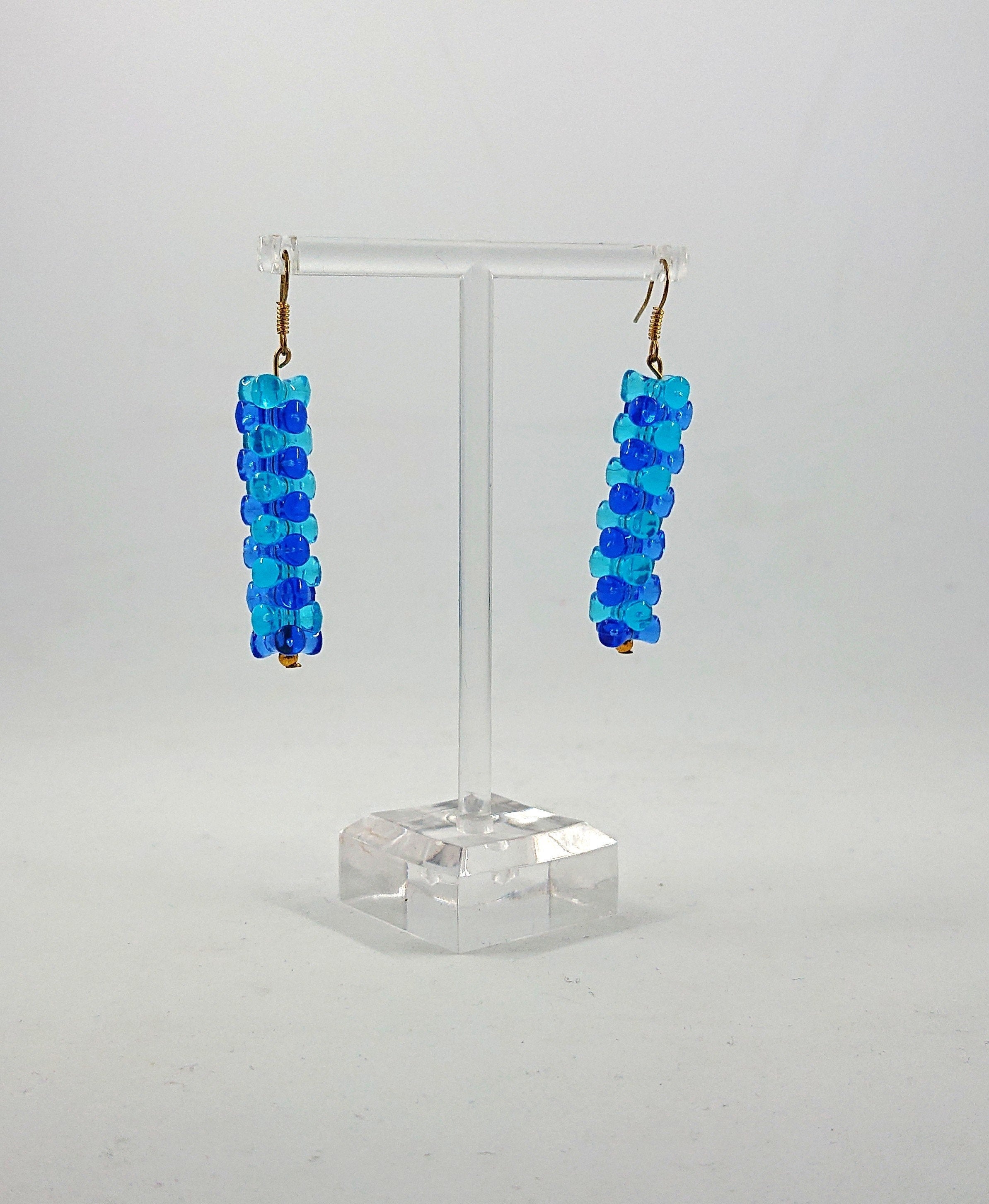 1980s Blue Lucite Dangle Drop Earrings, Vintage Costume Jewelry