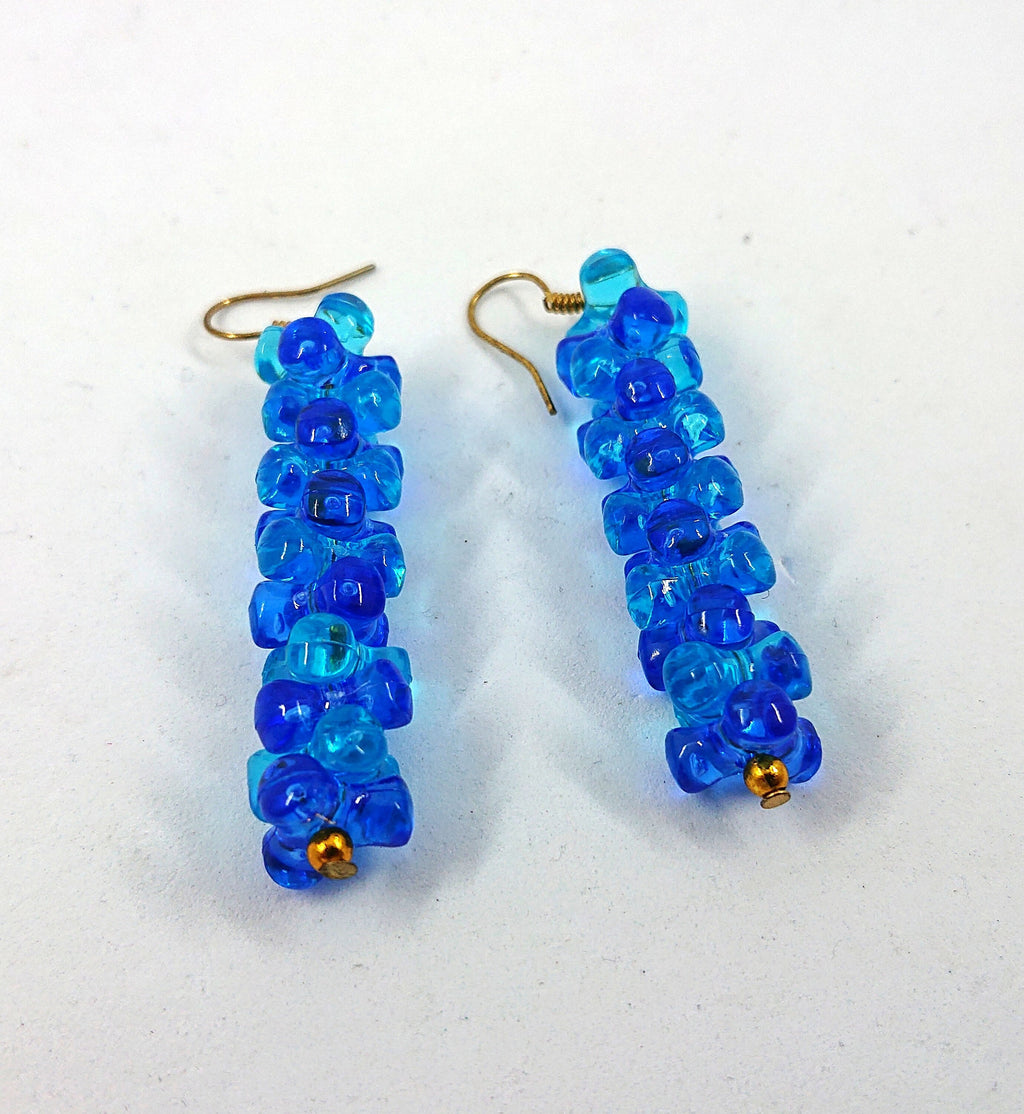 1980s Blue Lucite Dangle Drop Earrings, Vintage Costume Jewelry