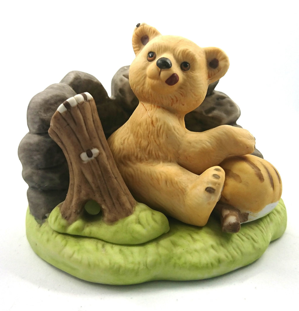 Vintage Franklin Mint Bear Figurine  Woodland Surprises Porcelain, Hand-Painted