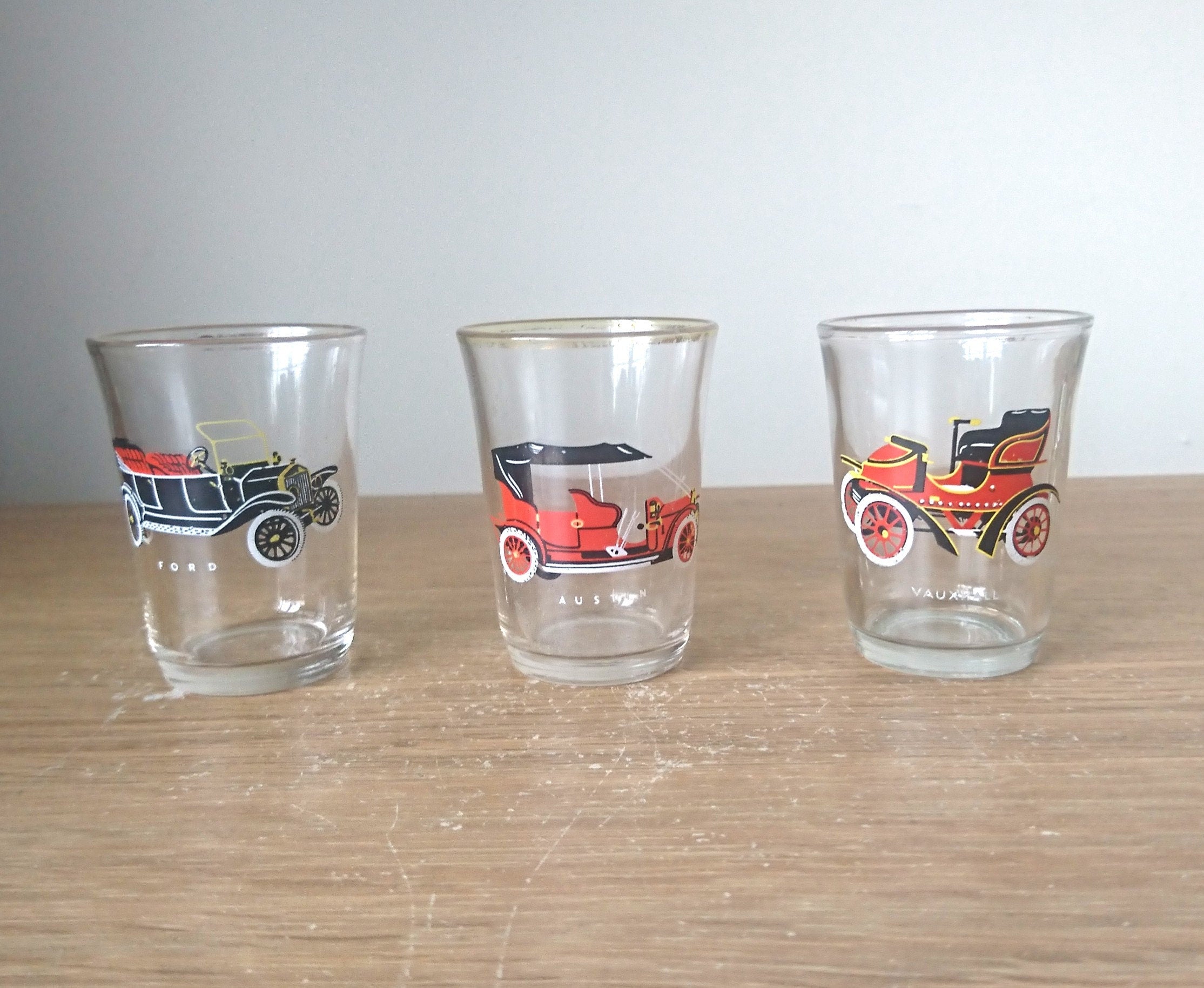 Vintage Car Shot Glasses, 1950s Ruhrglas Barware, Set of 6