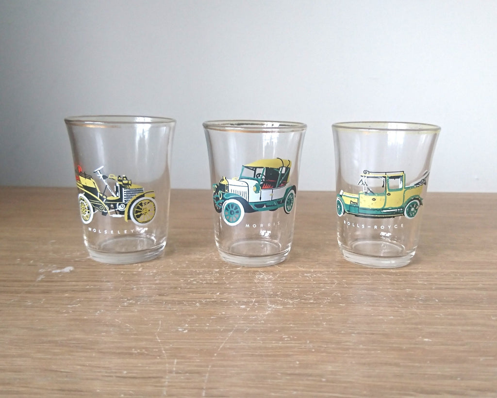 Vintage Car Shot Glasses, 1950s Ruhrglas Barware, Set of 6