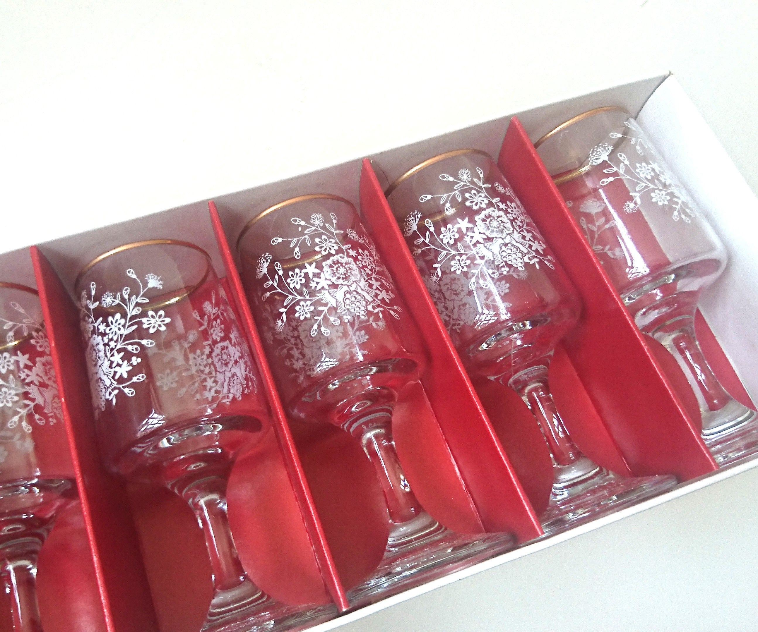 Vintage Dema Floral Sherry Glasses, 1960s Barware Set