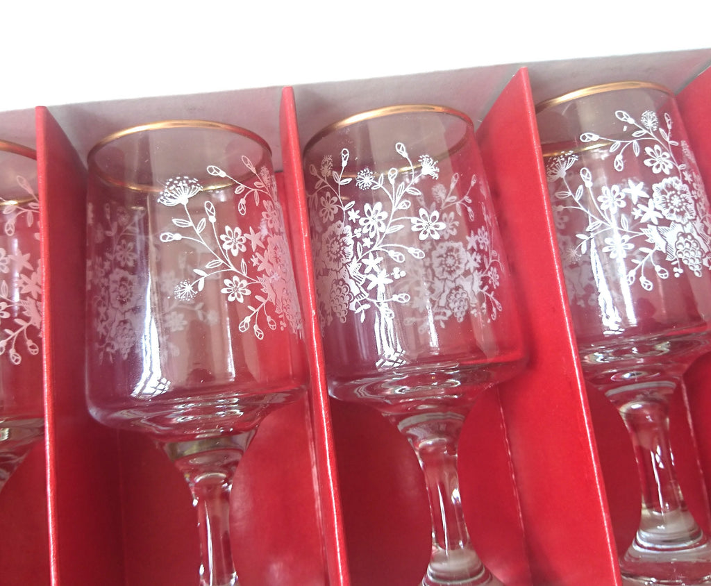 Vintage Dema Floral Sherry Glasses, 1960s Barware Set
