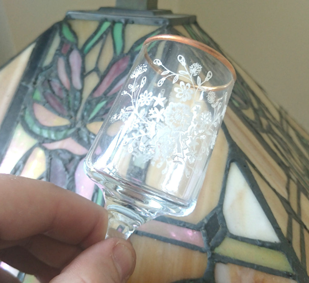 Vintage Dema Floral Sherry Glasses, 1960s Barware Set