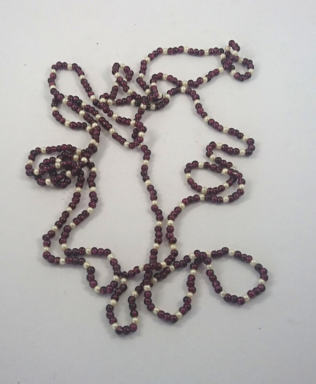 Vintage Purple and White Seed Bead Necklace Long 1970's Beaded Necklace Costume Jewellery Jewelry