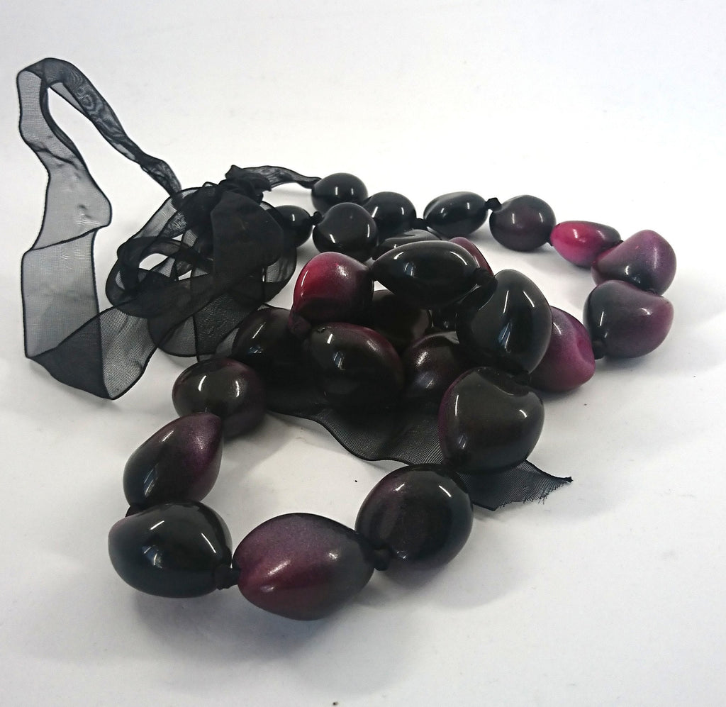 Vintage Necklace Long Chunky Purple Beaded Lucite Necklace Costume Jewellery Jewelry