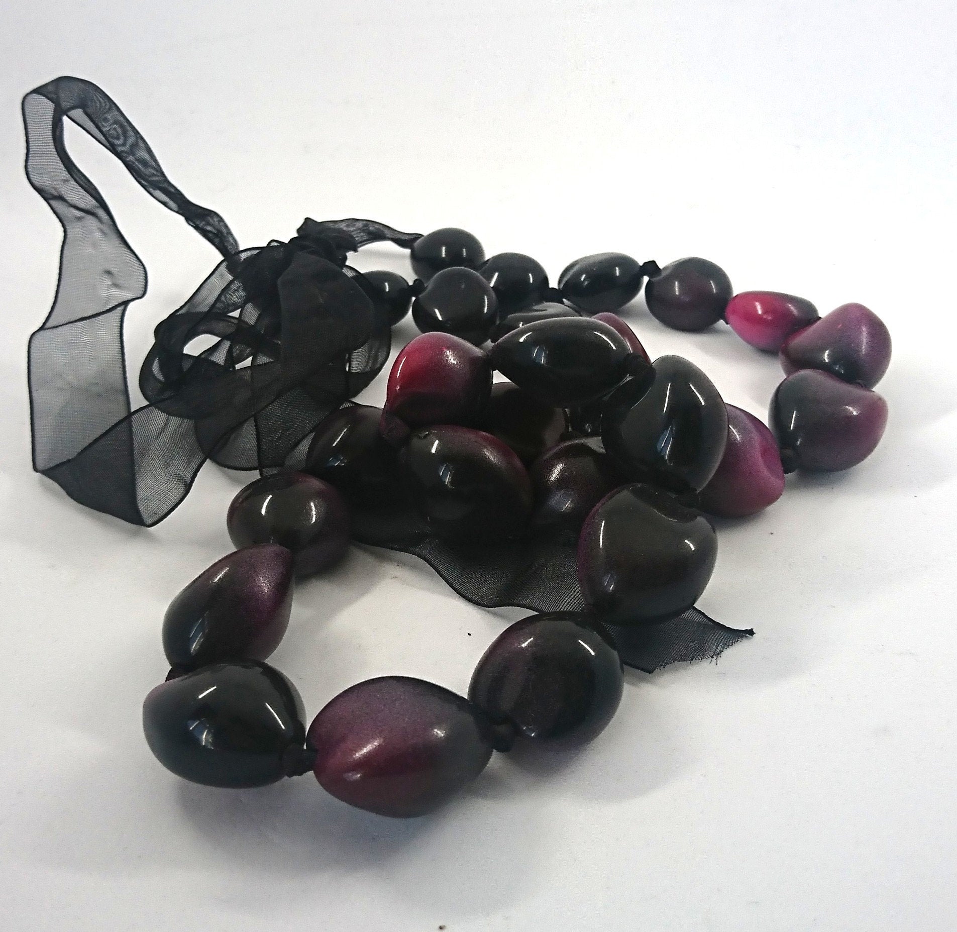 Vintage Necklace Long Chunky Purple Beaded Lucite Necklace Costume Jewellery Jewelry