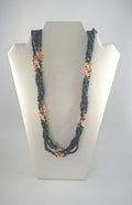 Vintage Necklace Long Multistrand Seed Bead Necklace Metallic Gray and Pink Costume Jewellery Jewelry