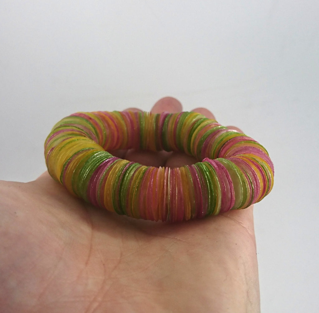 Vintage Dyed Shell Stretch Bangle - Boho Costume Jewelry