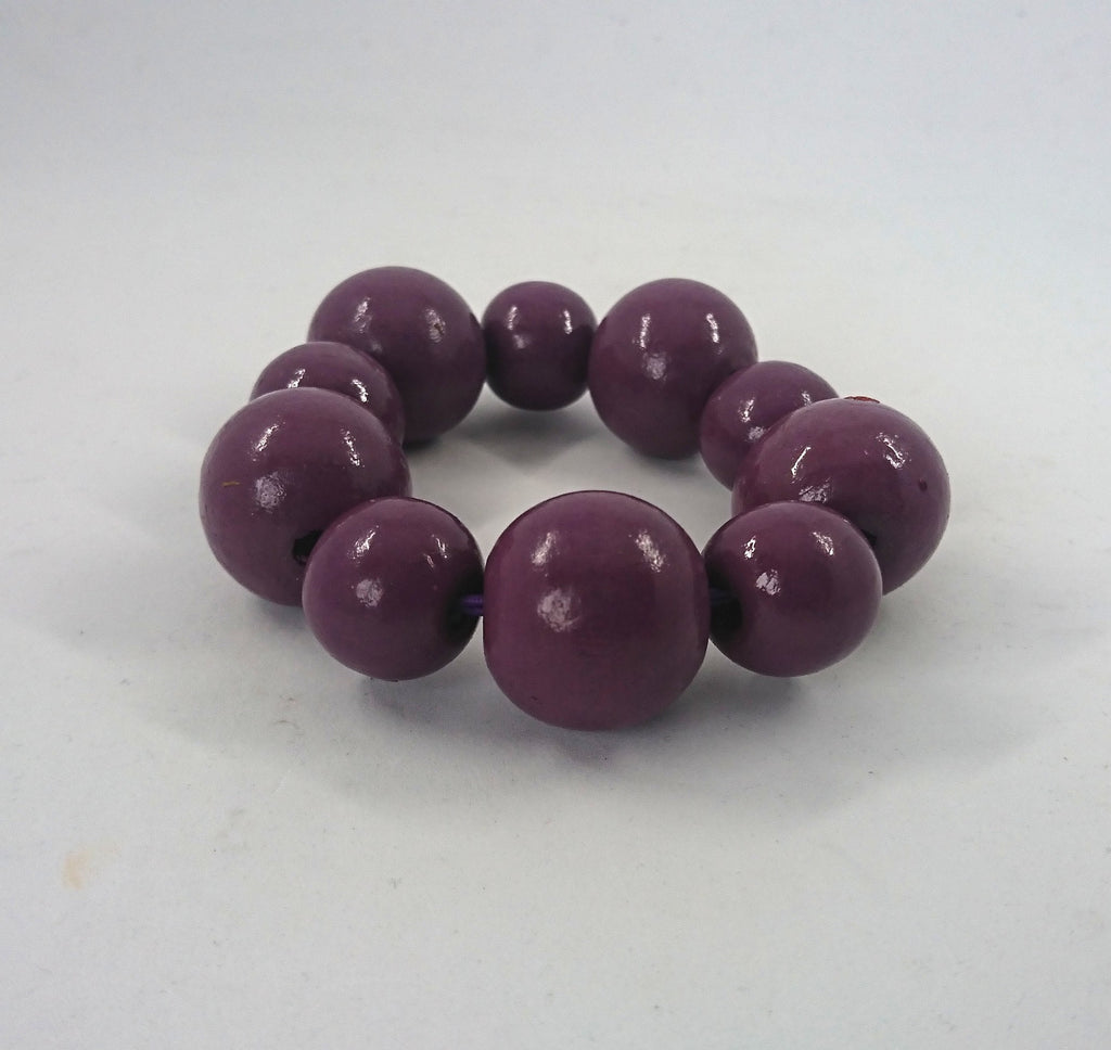 Vintage Wooden Beaded Purple Bangle Stretch Bracelet Costume Jewellery Jewelry