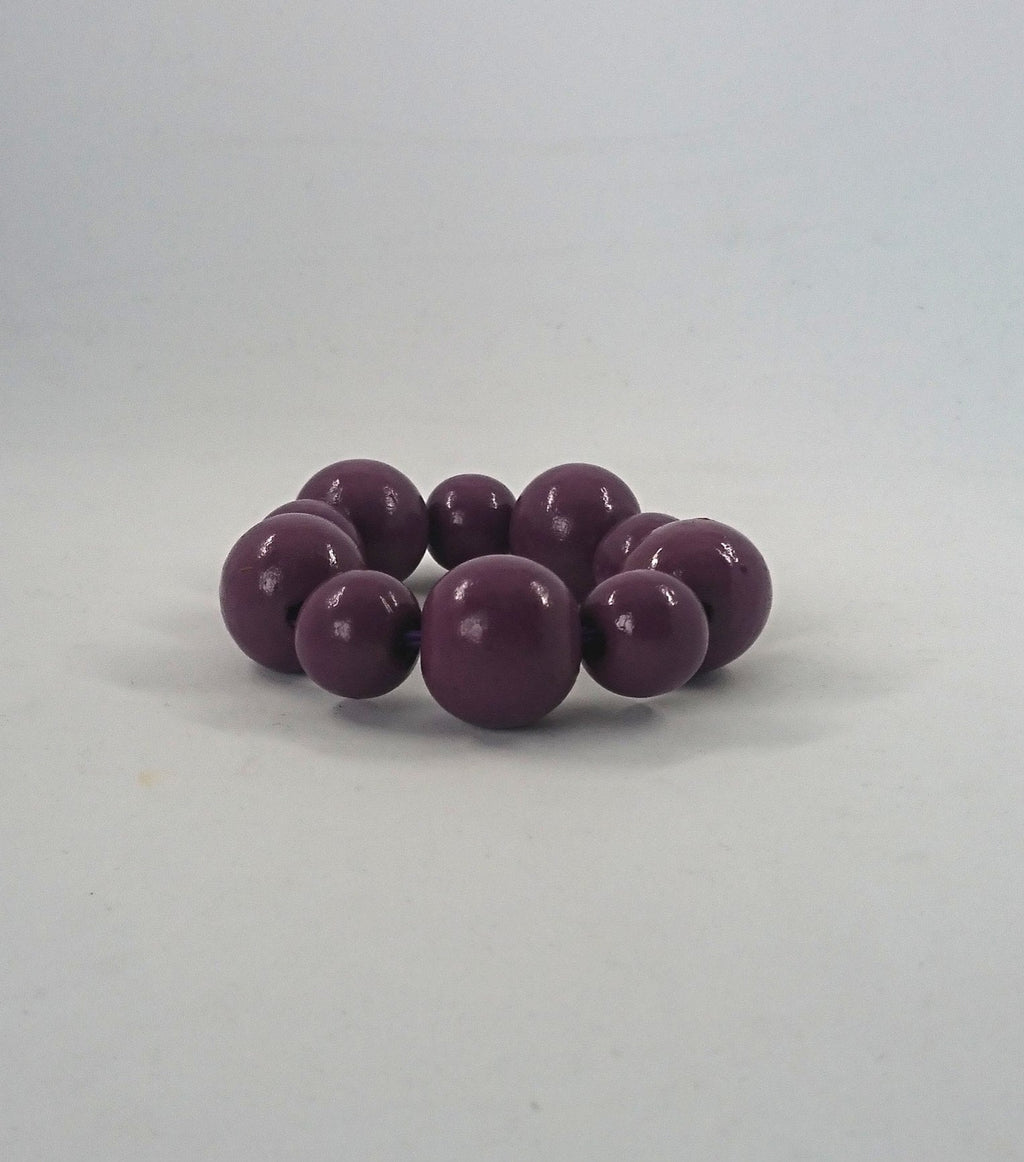Vintage Wooden Beaded Purple Bangle Stretch Bracelet Costume Jewellery Jewelry