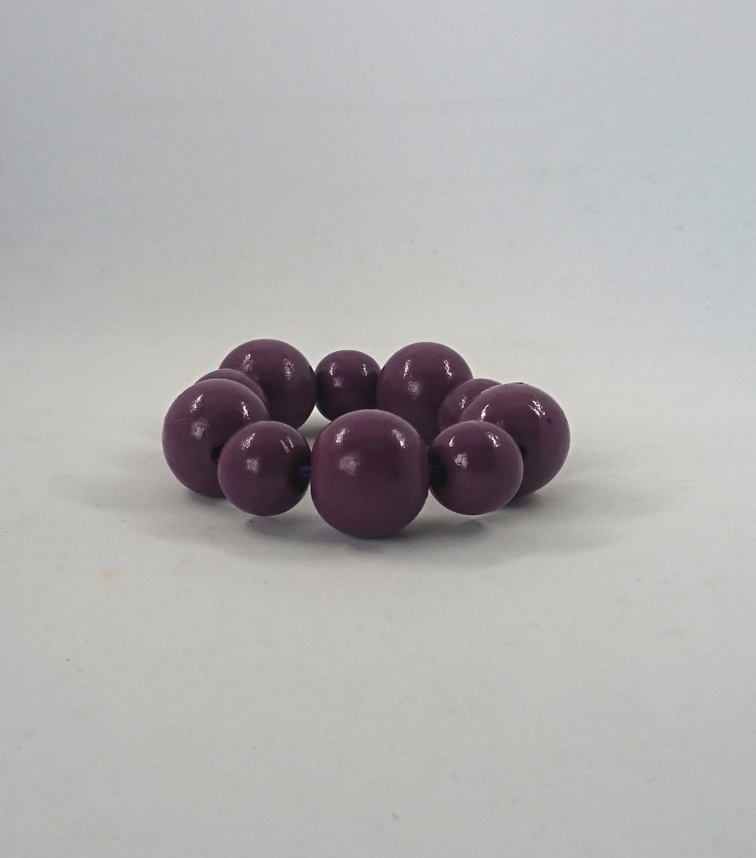 Vintage Wooden Beaded Purple Bangle Stretch Bracelet Costume Jewellery Jewelry