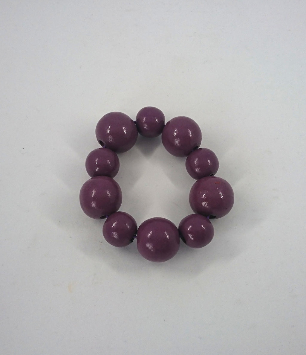 Vintage Wooden Beaded Purple Bangle Stretch Bracelet Costume Jewellery Jewelry