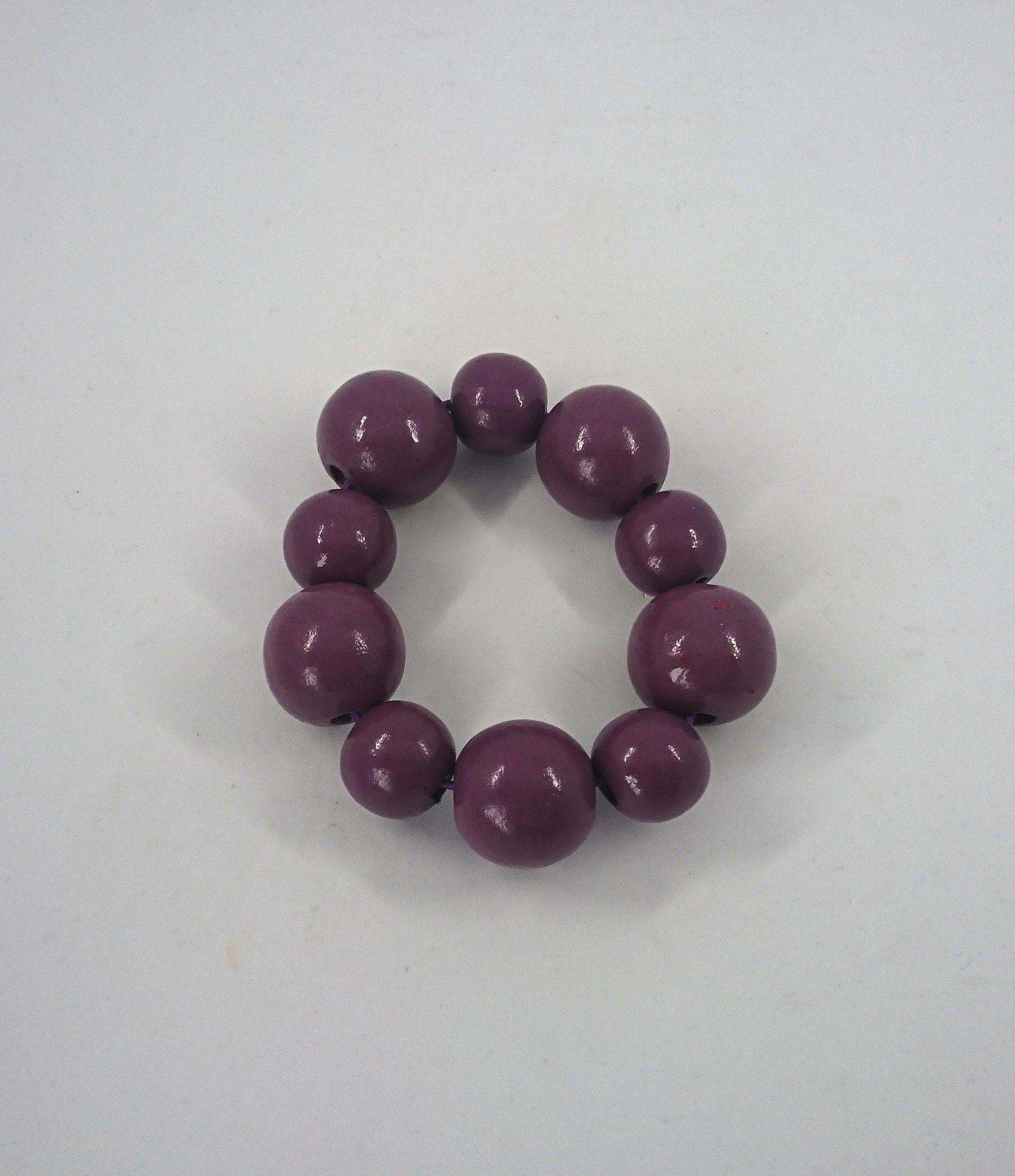 Vintage Wooden Beaded Purple Bangle Stretch Bracelet Costume Jewellery Jewelry
