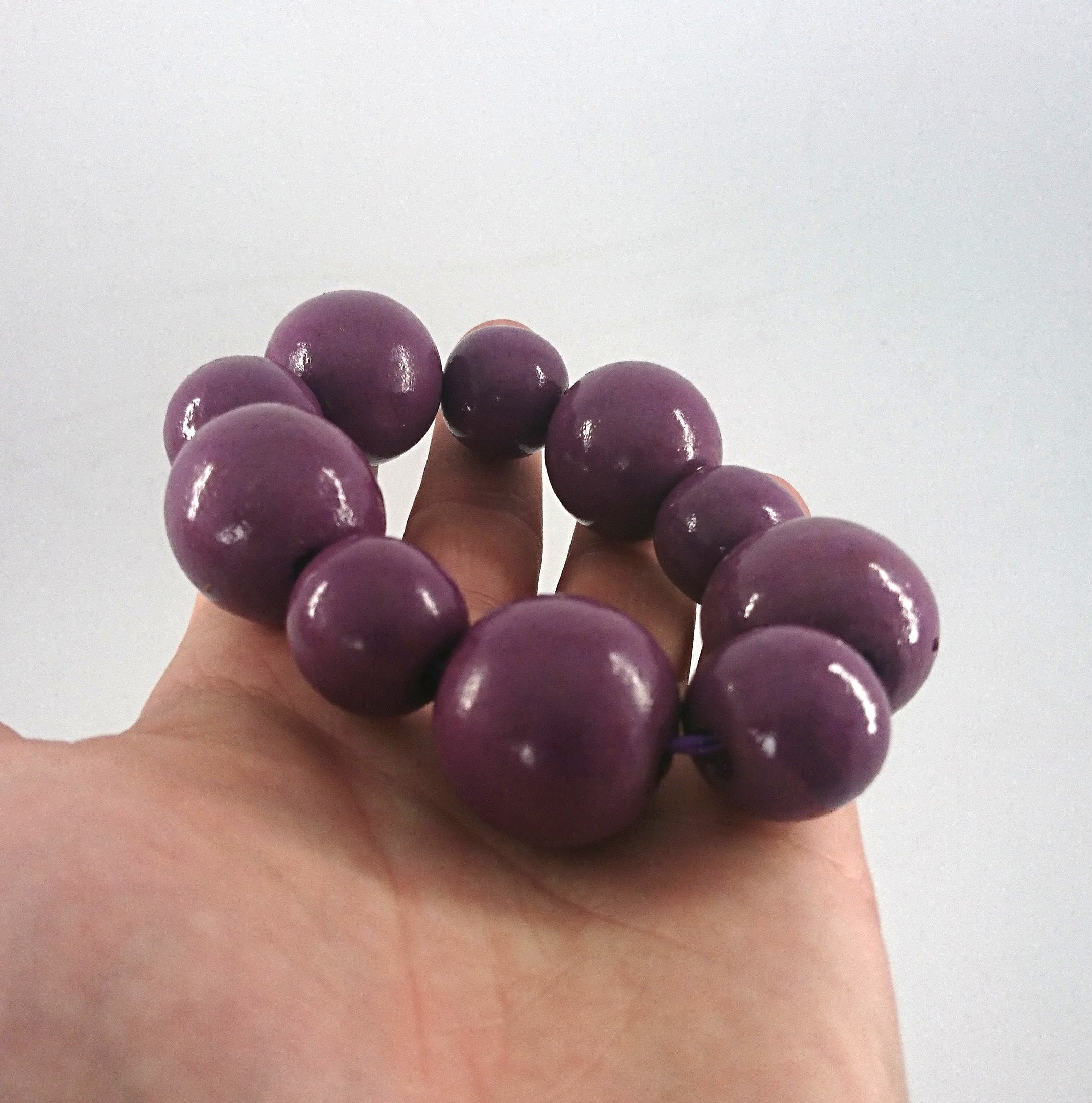Vintage Wooden Beaded Purple Bangle Stretch Bracelet Costume Jewellery Jewelry