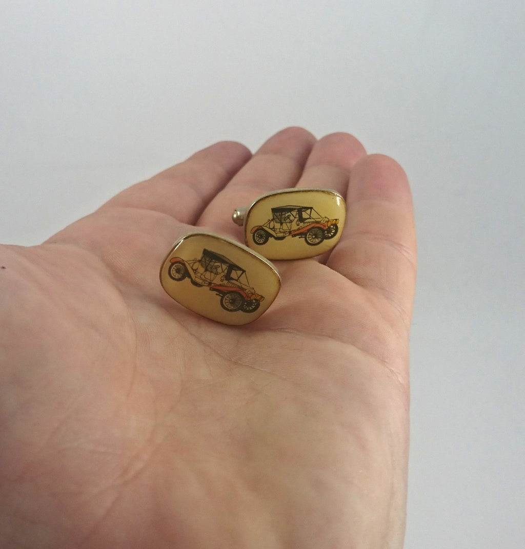 Vintage 1950s Car Cufflinks, Novelty Costume Jewelry