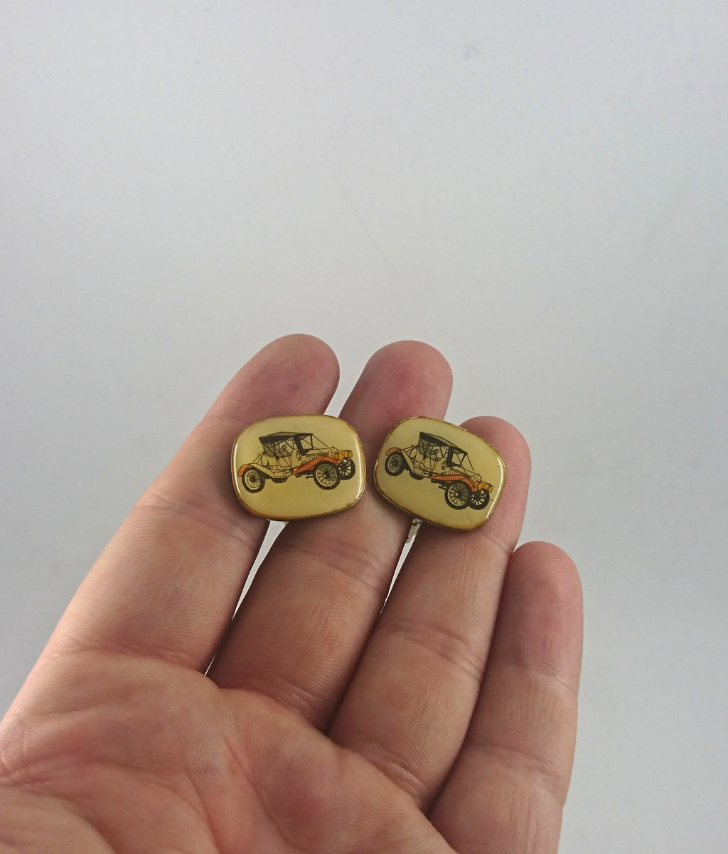 Vintage 1950s Car Cufflinks, Novelty Costume Jewelry