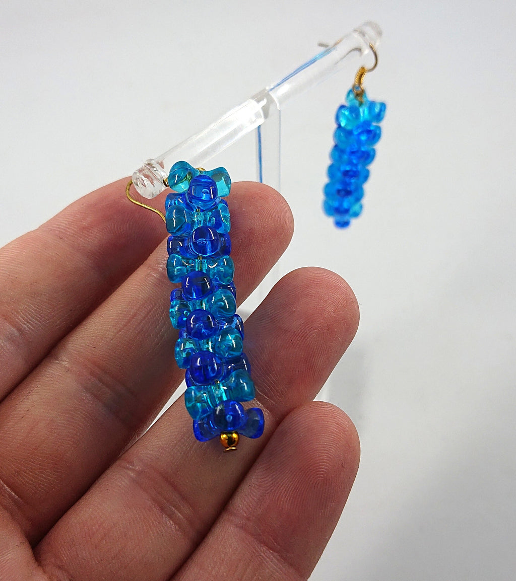 1980s Blue Lucite Dangle Drop Earrings, Vintage Costume Jewelry