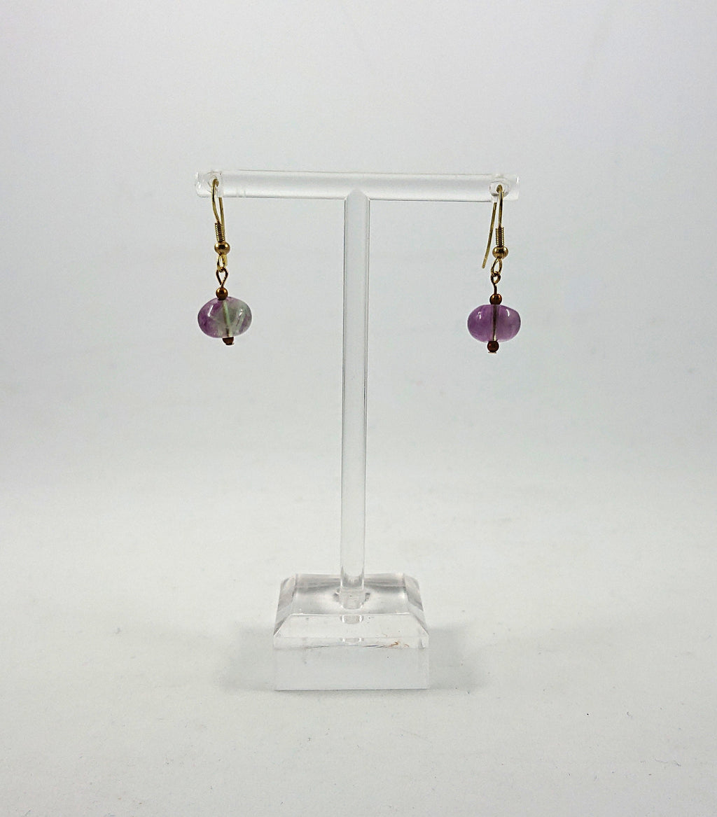 Vintage Dangle Drop Earrings Round Purple Glass Hook Clasp Costume Jewellery Jewelry