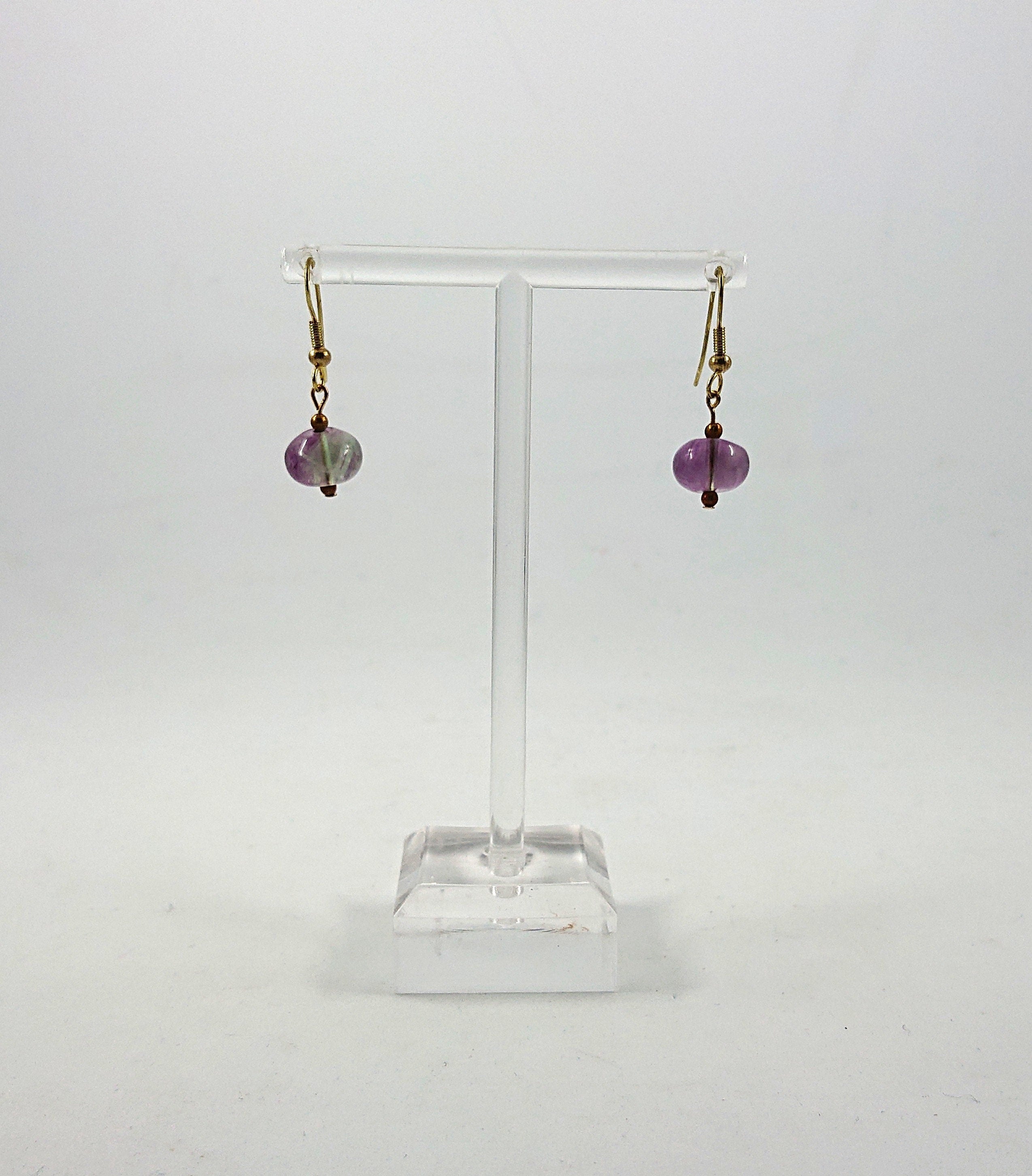 Vintage Dangle Drop Earrings Round Purple Glass Hook Clasp Costume Jewellery Jewelry
