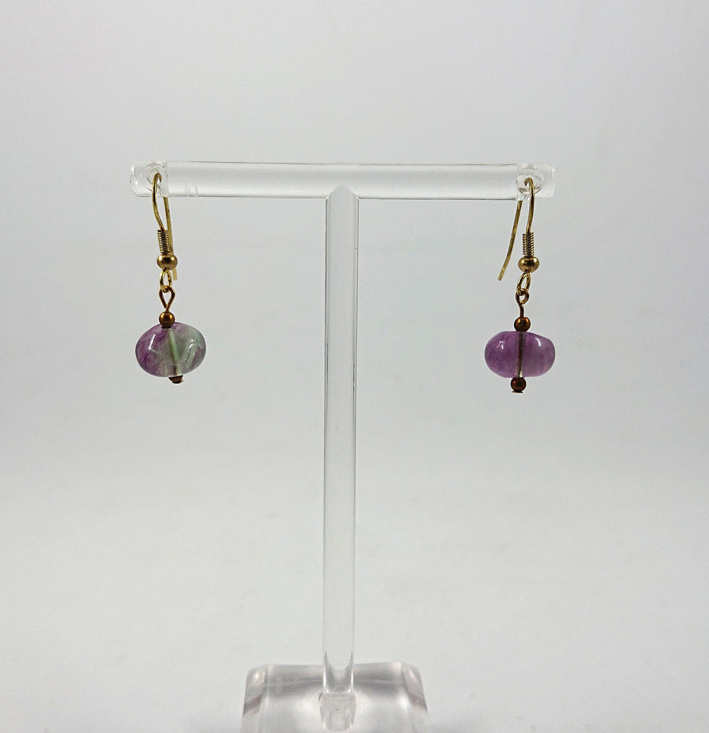 Vintage Dangle Drop Earrings Round Purple Glass Hook Clasp Costume Jewellery Jewelry