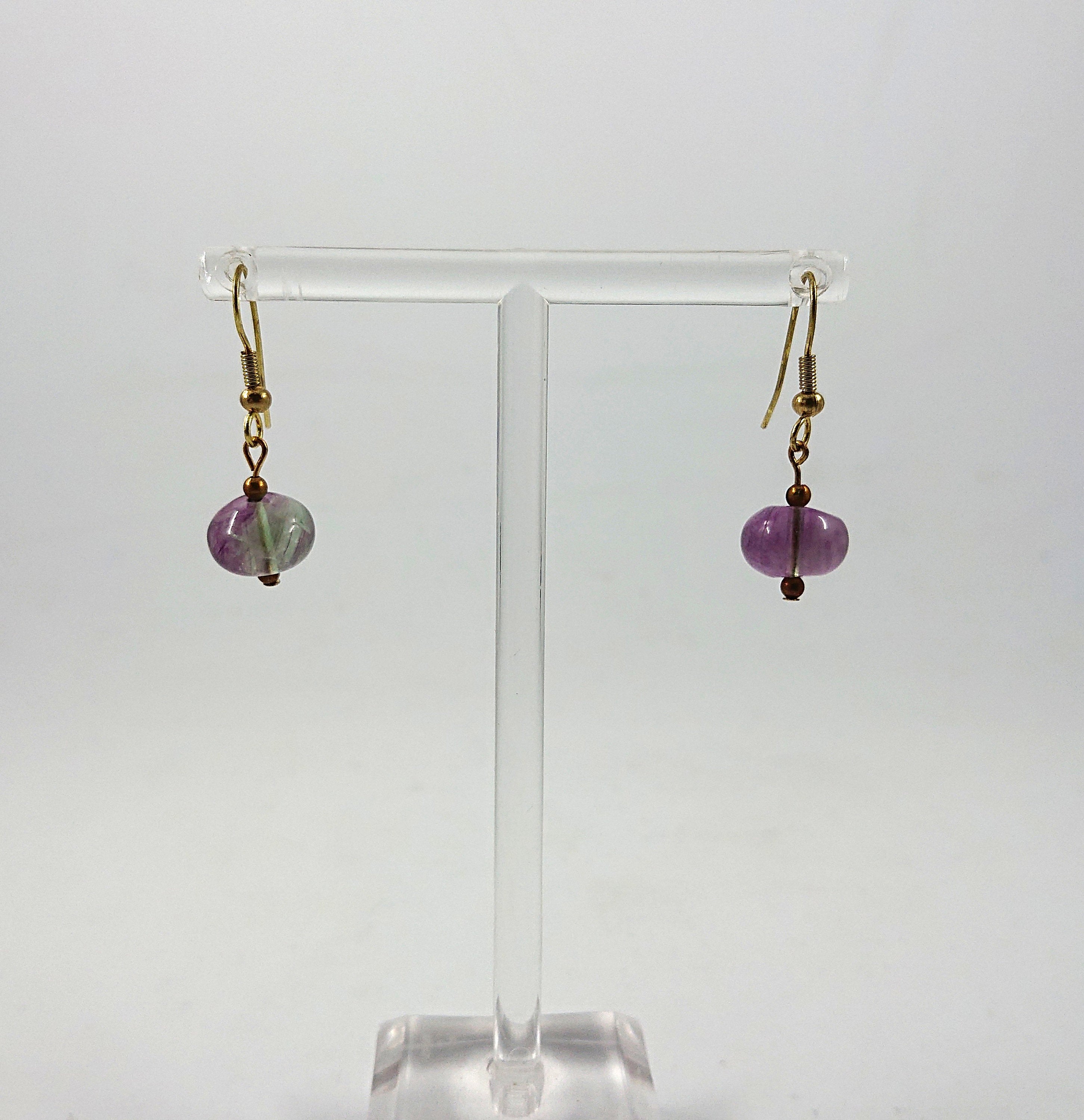 Vintage Dangle Drop Earrings Round Purple Glass Hook Clasp Costume Jewellery Jewelry