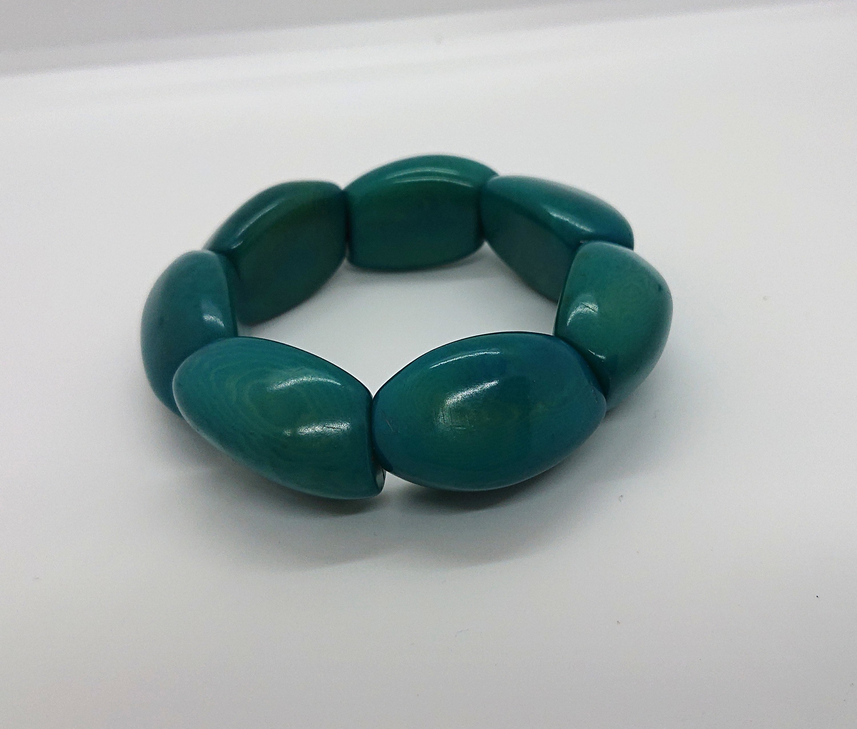 Vintage Turquoise Green Lucite Chunky Beaded Bracelet/ Bangle Costume Jewellery Jewelry