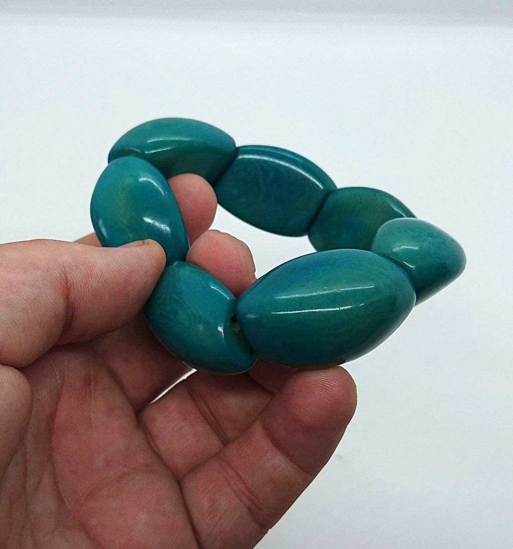 Vintage Turquoise Green Lucite Chunky Beaded Bracelet/ Bangle Costume Jewellery Jewelry