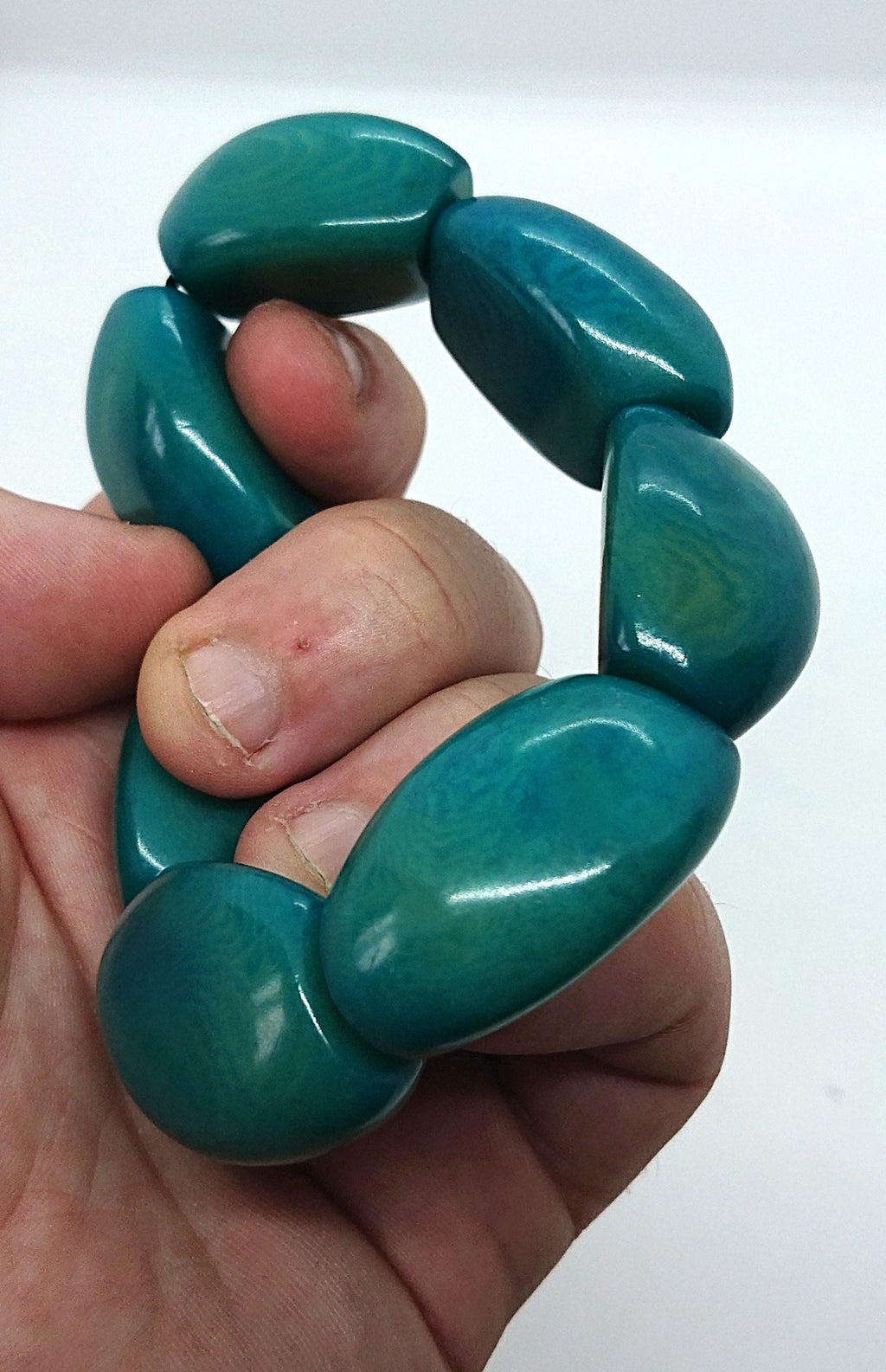 Vintage Turquoise Green Lucite Chunky Beaded Bracelet/ Bangle Costume Jewellery Jewelry