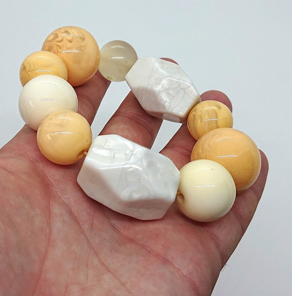 Vintage Yellow Beaded Bracelet Chunky Bangle Lucite Costume Jewellery Jewelry