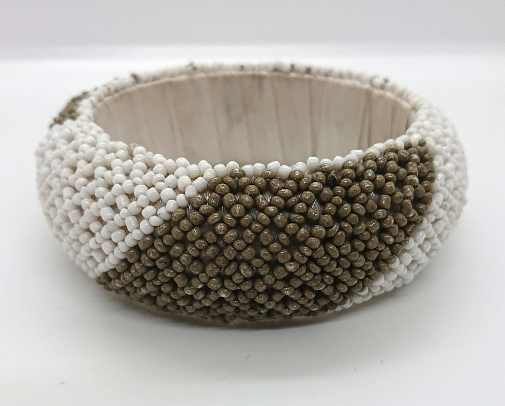 Vintage Seed Beaded Bangle Bracelet, Chunky Retro Costume Jewelry