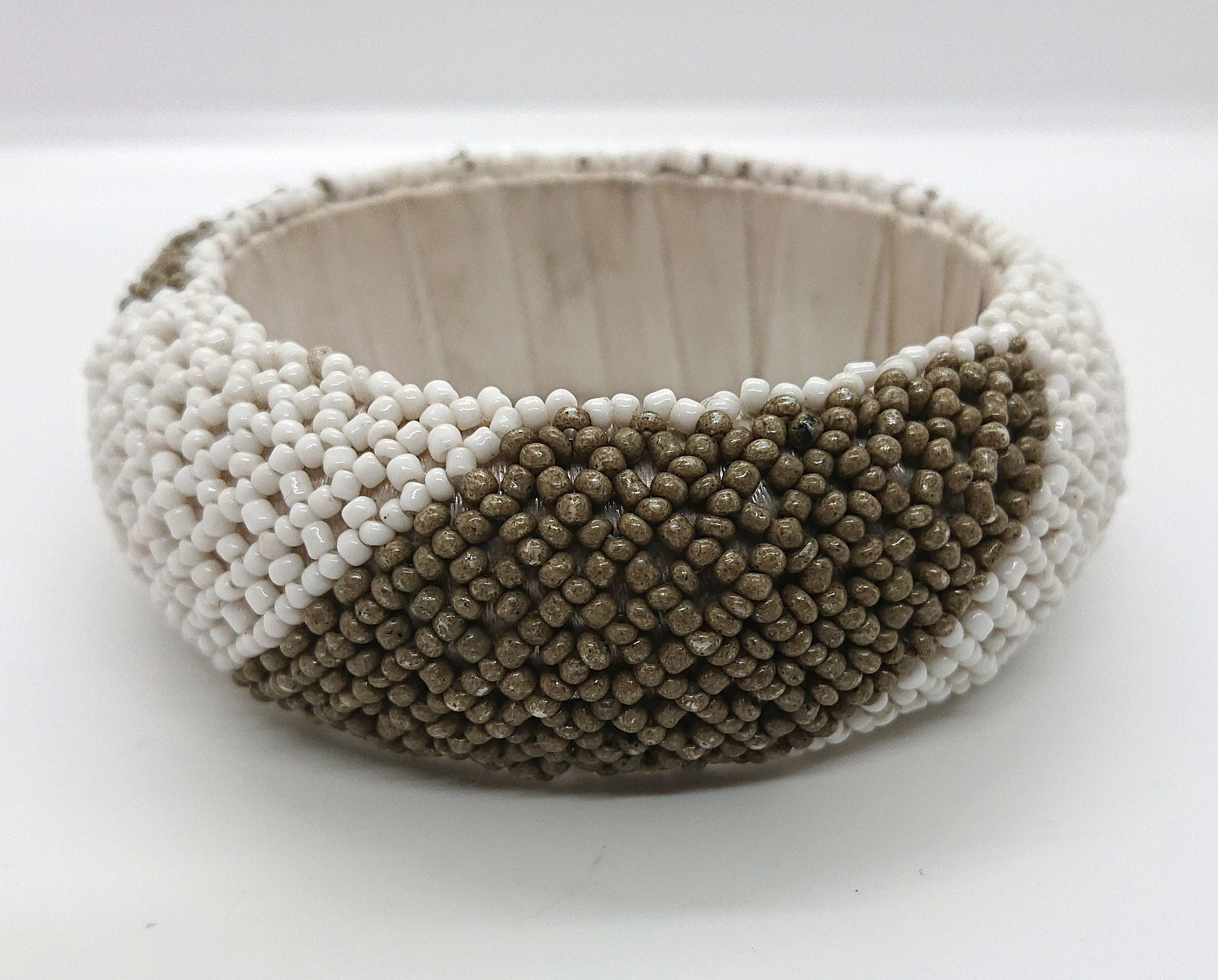 Vintage Seed Beaded Bangle Bracelet, Chunky Retro Costume Jewelry