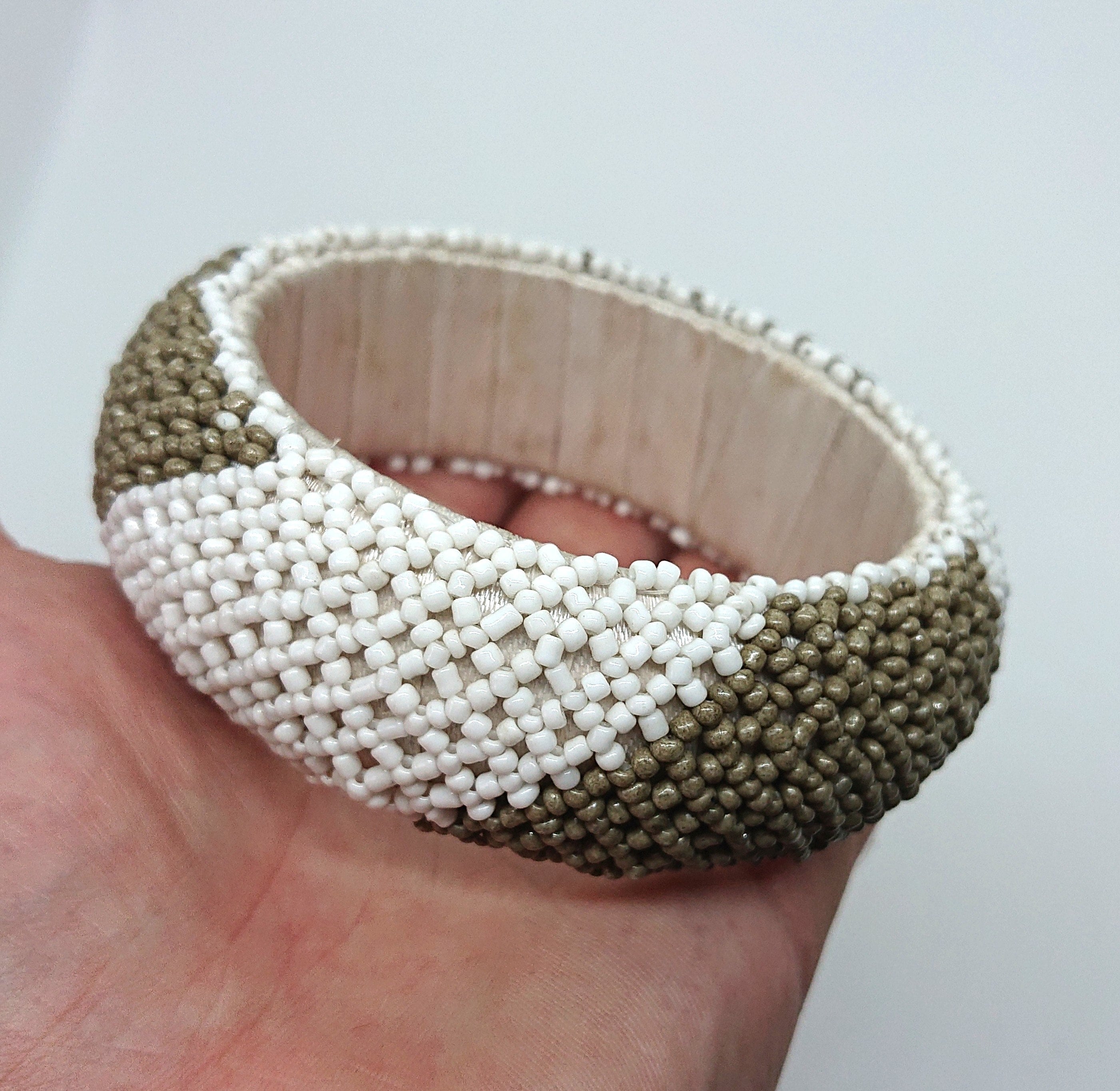 Vintage Seed Beaded Bangle Bracelet, Chunky Retro Costume Jewelry