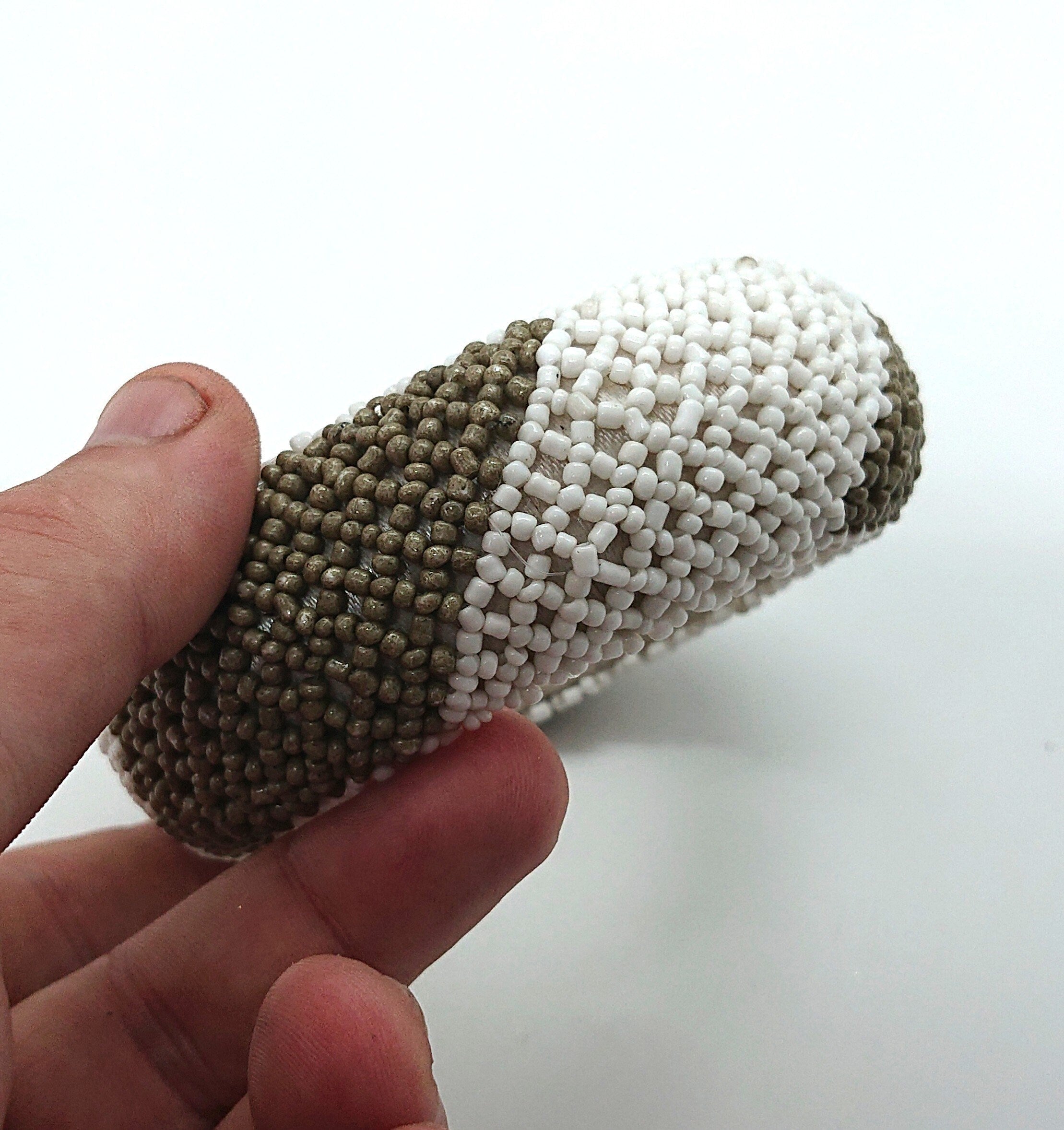 Vintage Seed Beaded Bangle Bracelet, Chunky Retro Costume Jewelry