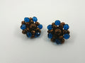 Vintage Cluster Clip On Earrings Glass Rhinestone Costume Jewellery Jewelry Blue and Brown
