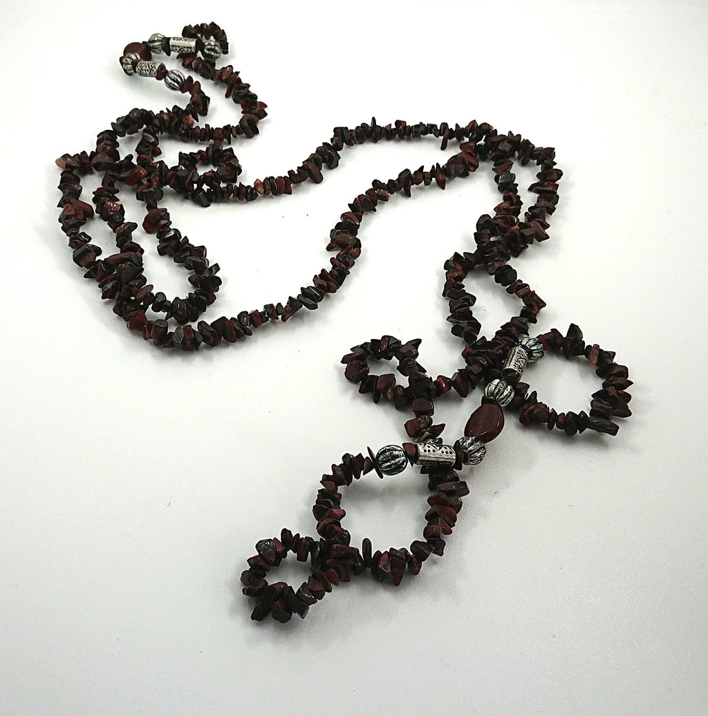 Vintage Long Necklace Brown Shell Beaded Double Loop Necklace Costume Jewellery Jewelry Boho