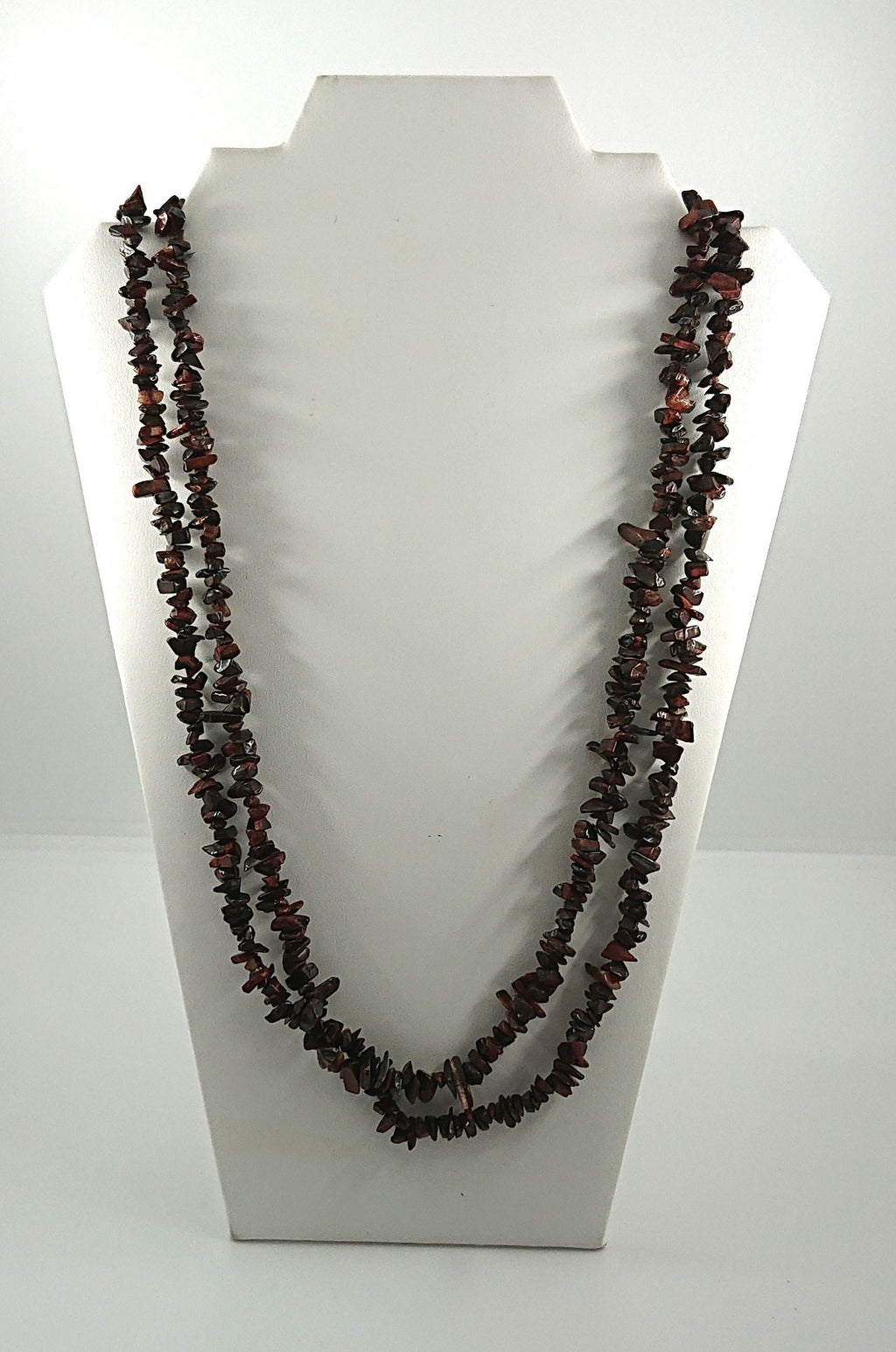 Vintage Long Necklace Brown Shell Beaded Double Loop Necklace Costume Jewellery Jewelry Boho