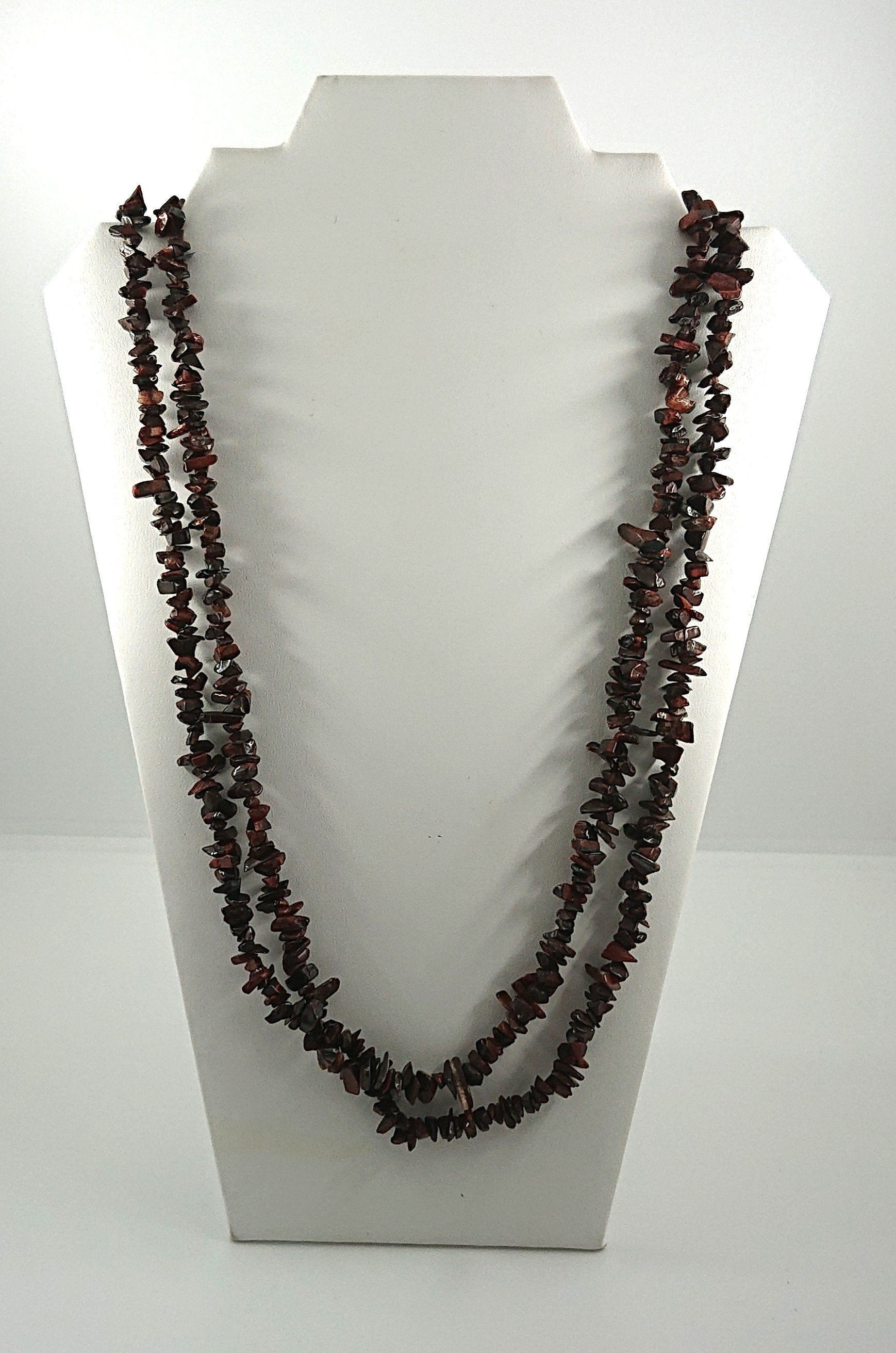 Vintage Long Necklace Brown Shell Beaded Double Loop Necklace Costume Jewellery Jewelry Boho