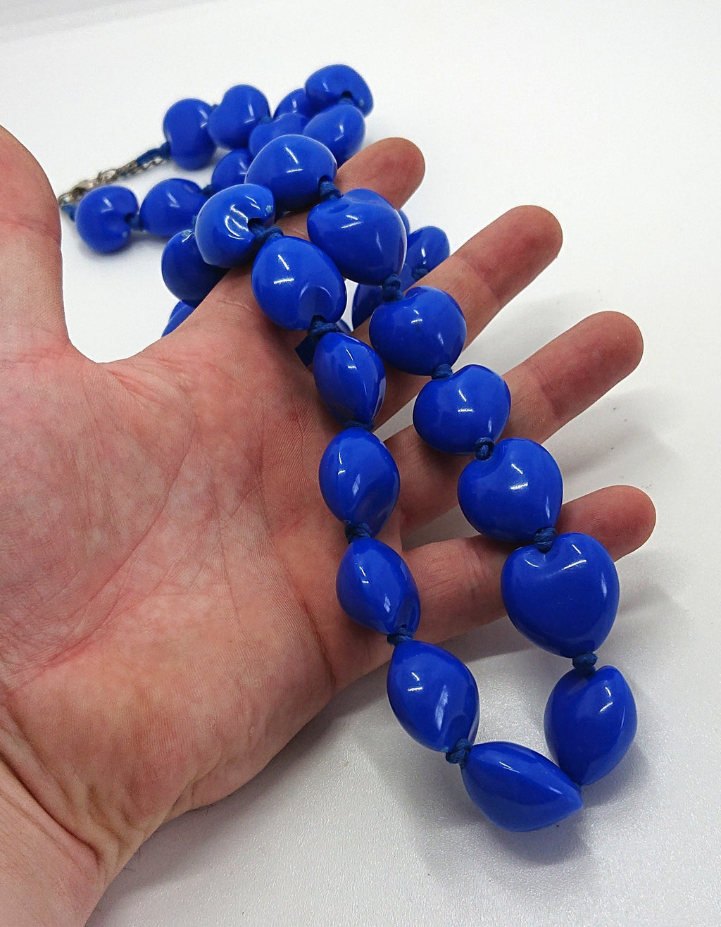 Vintage Necklace Blue Heart Shaped Beaded Necklace Lucite Chunky Long Costume Jewellery Jewelry