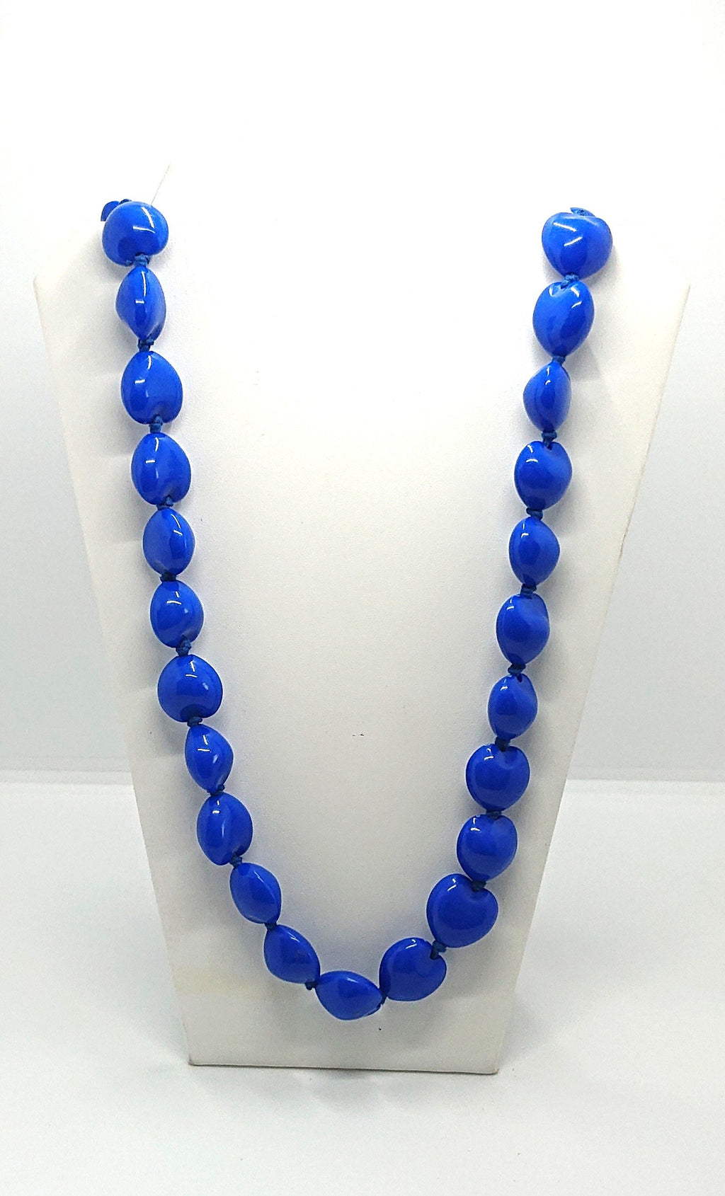 Vintage Necklace Blue Heart Shaped Beaded Necklace Lucite Chunky Long Costume Jewellery Jewelry
