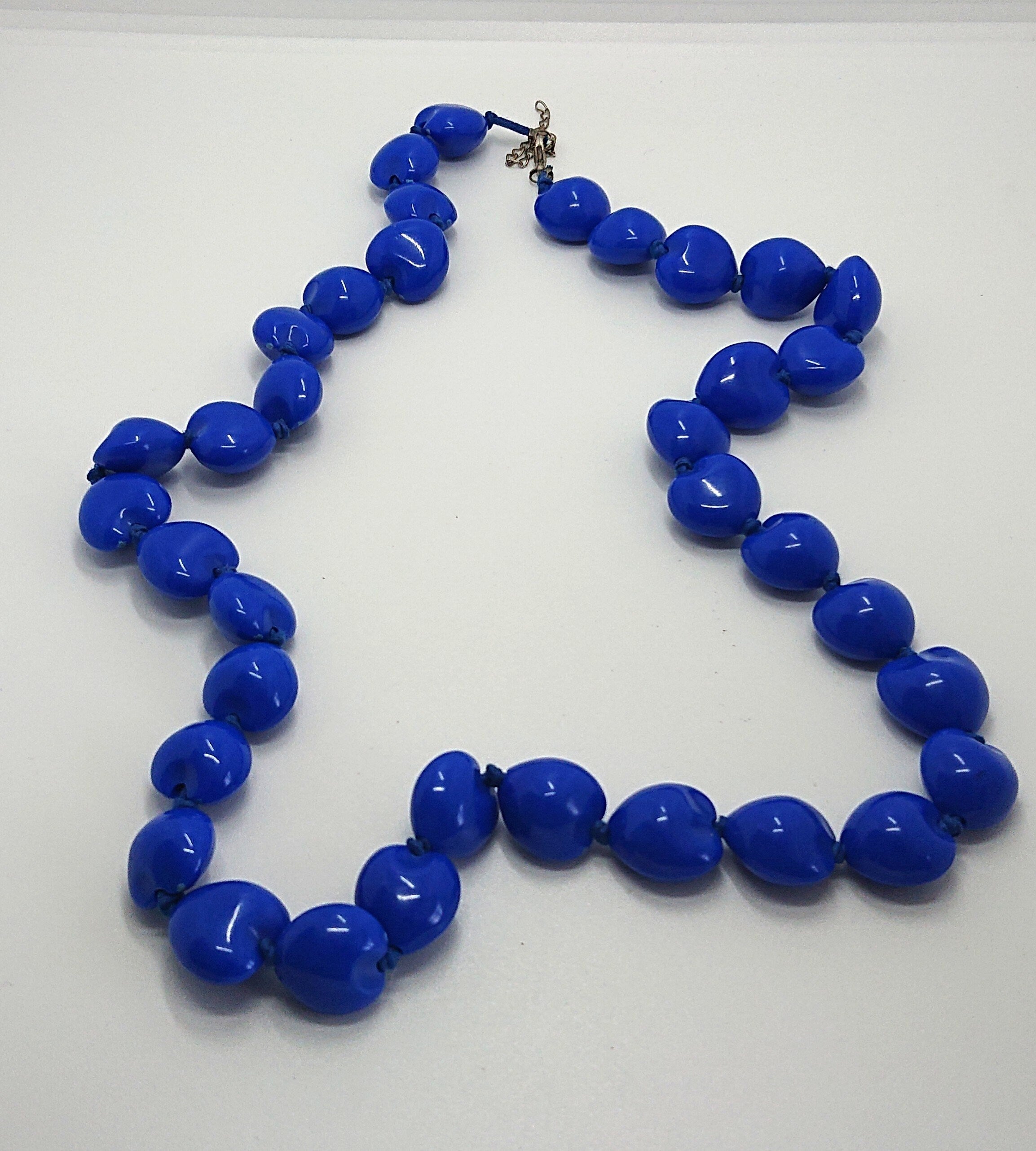 Vintage Necklace Blue Heart Shaped Beaded Necklace Lucite Chunky Long Costume Jewellery Jewelry