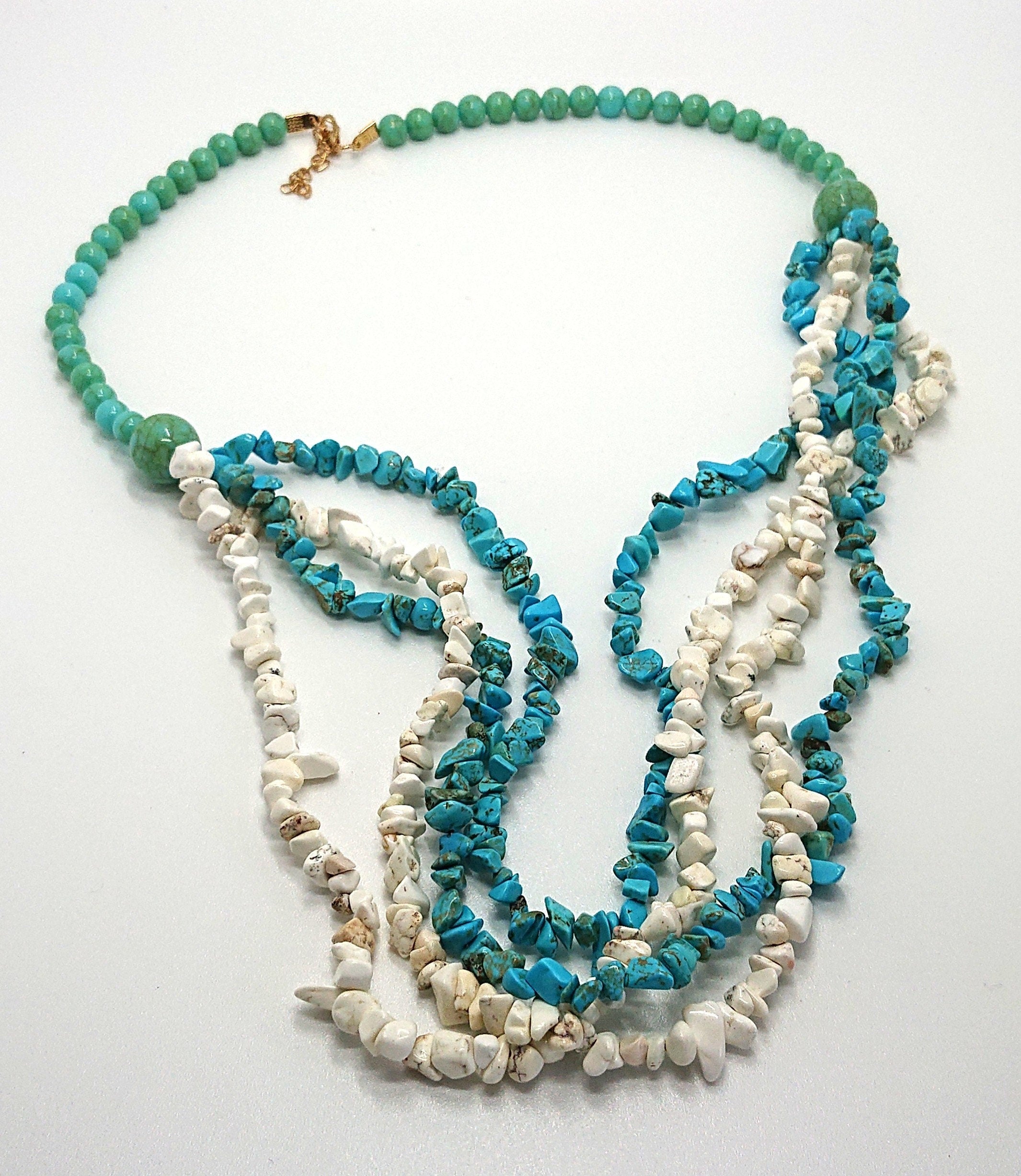 Vintage Turquoise Pebble Beaded Necklace, Multistrand Costume Jewellery