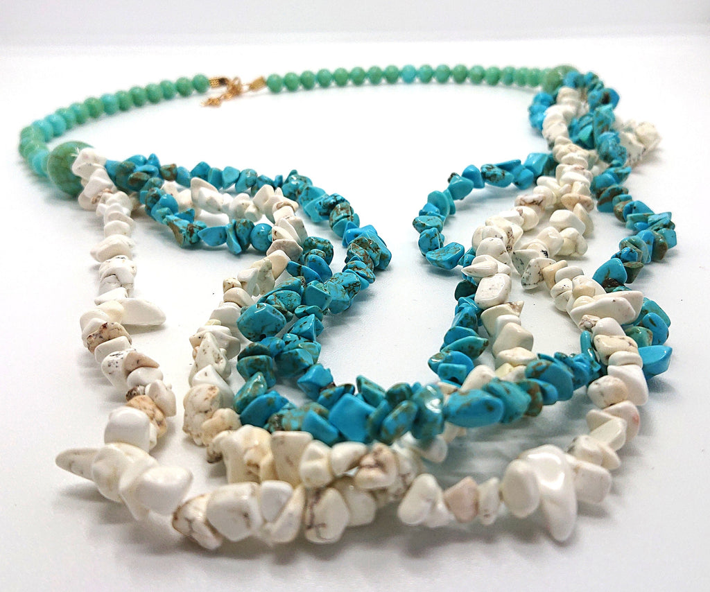 Vintage Turquoise Pebble Beaded Necklace, Multistrand Costume Jewellery