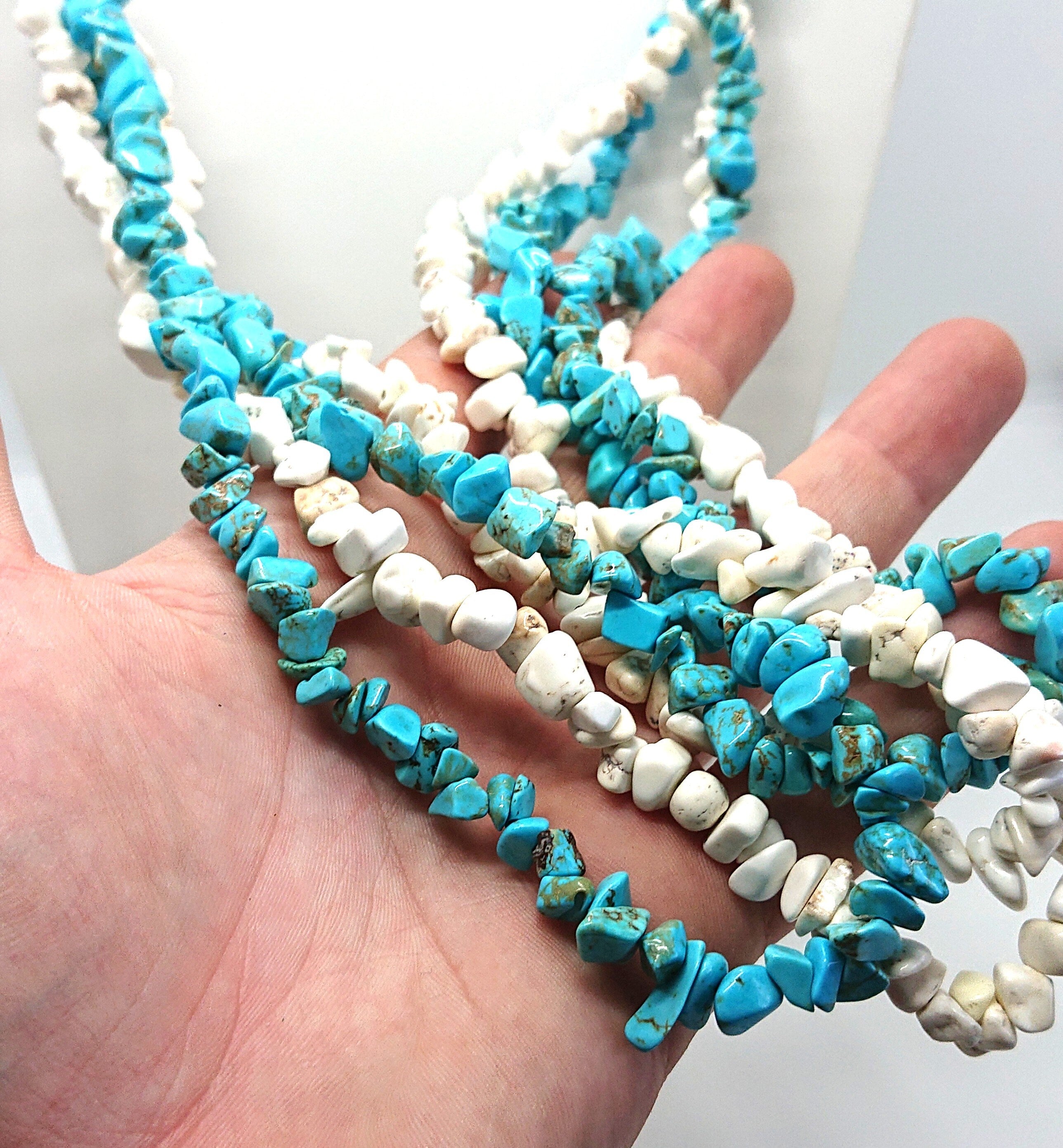 Vintage Turquoise Pebble Beaded Necklace, Multistrand Costume Jewellery