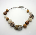 Vintage Lucite Beaded Necklace Gold, White Brown Chunky Beaded Costume Jewellery Jewelry